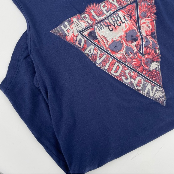 Harley Davidson Womens Tank Top Navy Blue Skull M - Picture 7 of 7